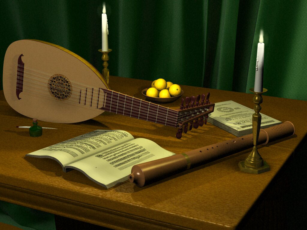 Still Life with Lute, Cornamuse and Oranges